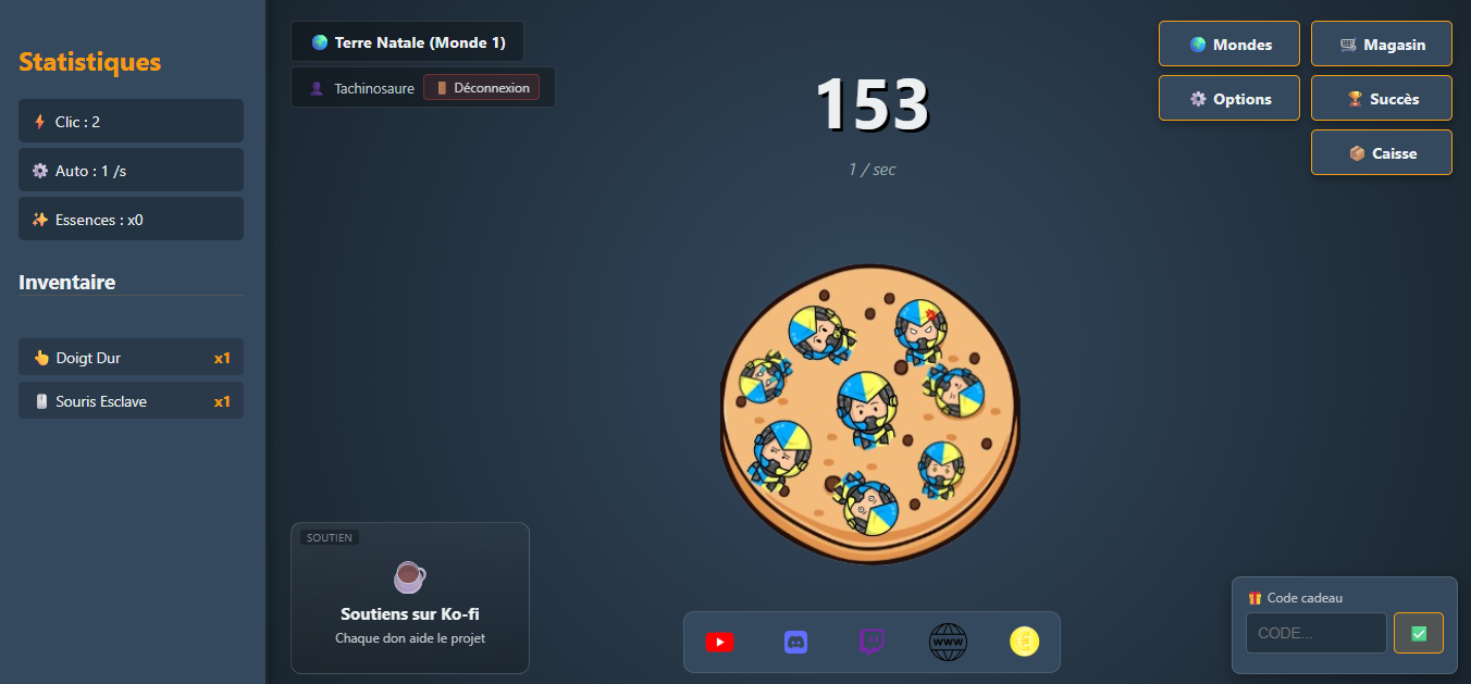 Jeu de clicker de Tachi : compteur de clics, boutique et succès