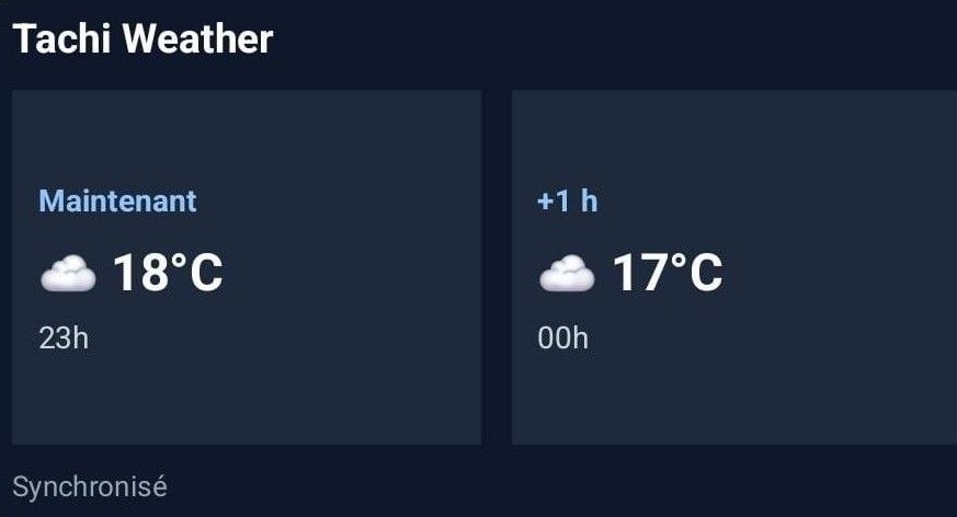 Widget Tachi Weather sur l'écran d'accueil Android affichant 18°C